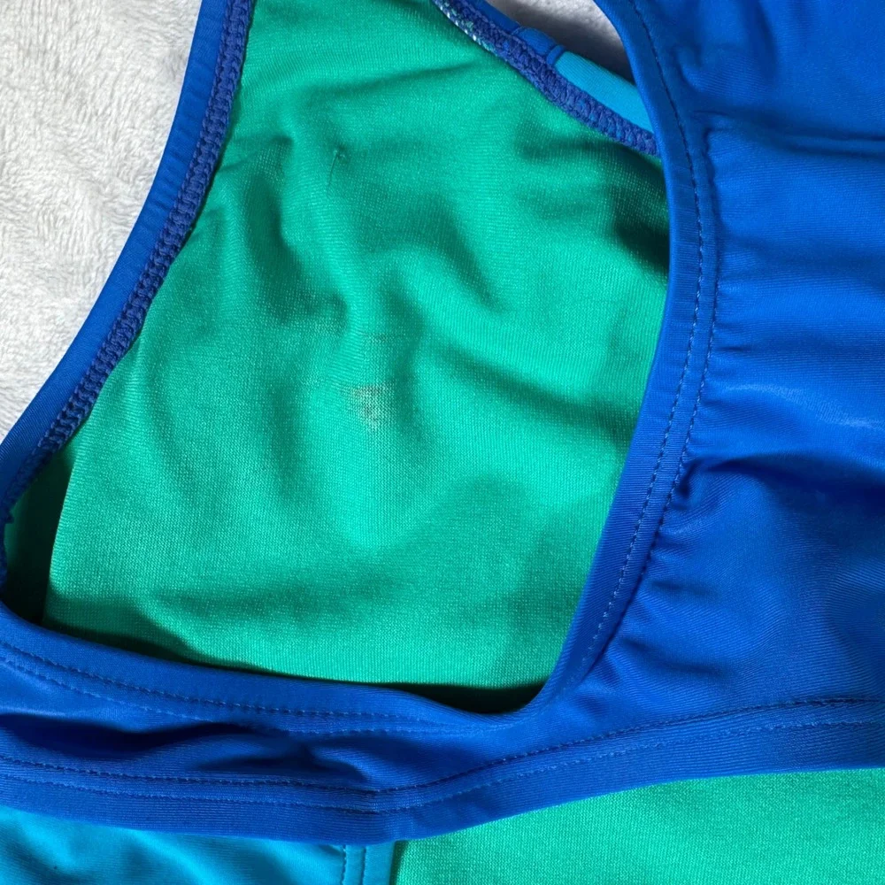 Speedo Girls Swimsuit Size 14 Blue Green Athletic‎ One Piece Training Racerback
